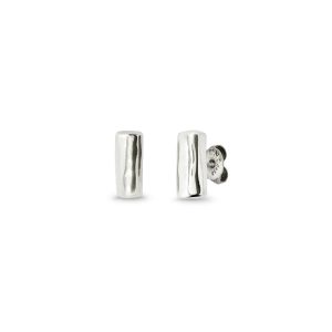 Sterling silver plated metal alloy earrings with horizontal tube form