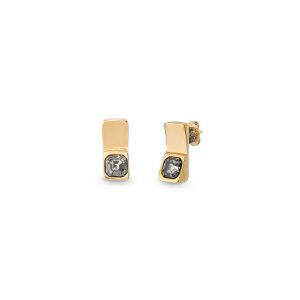 Metal alloy earring plated gold 18k with black faceted glass