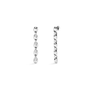 Long sterling silver-plated earrings with bead shaped links