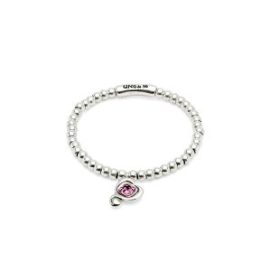 Sterling silver-plated bead bracelet with heart and pink crystal