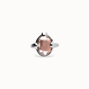 Sterling silver plated metal alloy ring with a pink faceted crystal