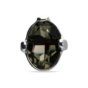 Sterling silver plated metal alloy ring with a grey faceted crystal