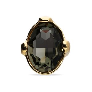18k gold  plated metal alloy ring with a grey faceted crystal