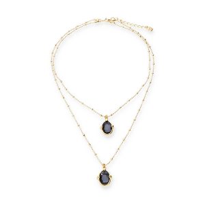 Double necklace of metal alloy plated in 18k gold with 2 small faceted crystals