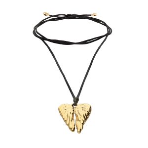 Silk cord necklace with an 18k gold wings detail