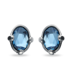 Sterling silver plated metal alloy earrings with blue faceted crystal