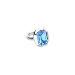 Sterling silver plated ring with blue faceted crystal