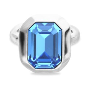 Sterling silver plated ring with blue faceted crystal