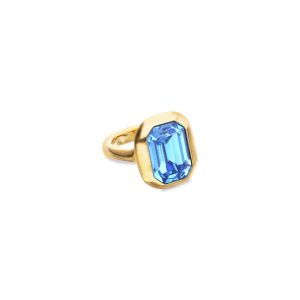 18k gold plated ring with blue faceted crystal