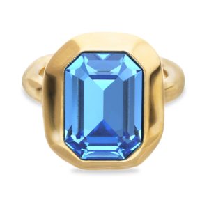 18k gold plated ring with blue faceted crystal