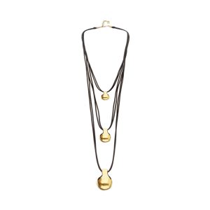 Triple leather necklace with 2 18k gold alloy shaped balls