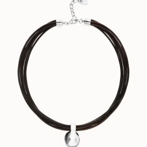Leather necklace with big sterling silver alloy plated ball