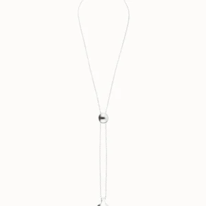 Sterling silver plated metal alloy necklace with height-adjustable chain and two hanging weights