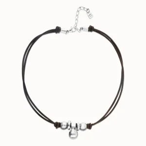 Leather necklace with three sterling silveralloy plated balls