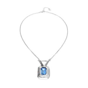 Sterling silver plated necklace with blue faceted crystal