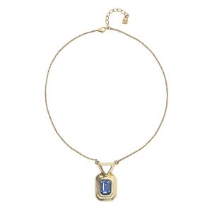 18k gold plated necklace with blue faceted crystal