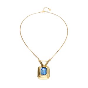 18k gold plated necklace with blue faceted crystal