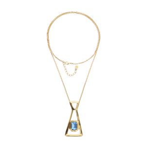 18k gold plated long necklace with blue faceted crystal