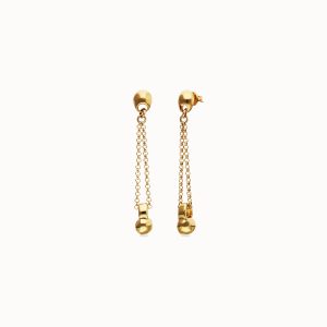 18k gold metal alloy earrings with long chain and ball detail