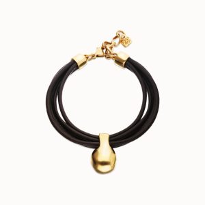 Leather bracelet with  18k gold alloy ball