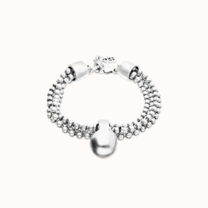Sterling silver alloy bracelet with silver threads and big shaped ball
