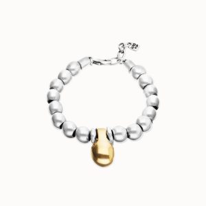 Bracelet with medium sterling silver alloy shapes of balls and big shaped ball in gold 18k