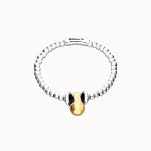 Sterling silver alloy bracelet with small shaped balls and 18k gold big shaped ball