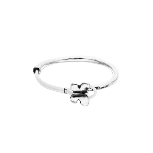 Semi-rigid bracelet plated in sterling silver with white leather threat and butterfly