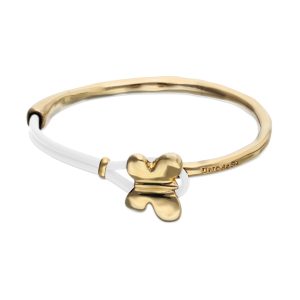 Semi-rigid bracelet plated in 18k gold with red sleather threat and butterfly