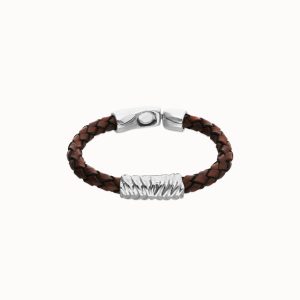 Leather and Sterling silver plated alloy bracelet with links