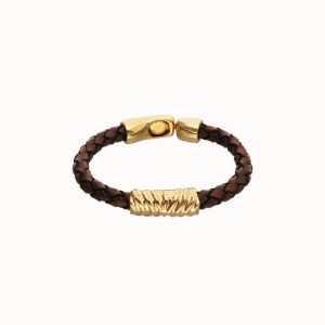 Leather and 18k gold alloy bracelet with links