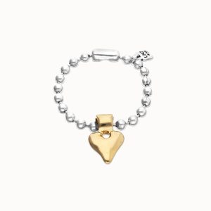 Sterling silver plated ball  bracelet with golden heart detail