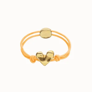 Orange elastic thread 18k gold plated bracelet with heart