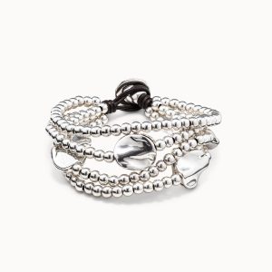 Brown leather bracelet with sterling silver plated beads