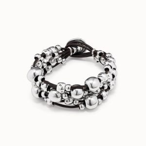 Wide leather bracelet plated in sterling silver