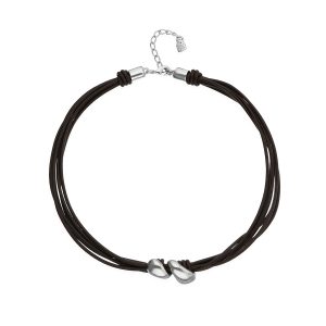 Leather necklace with two drops plated in silver