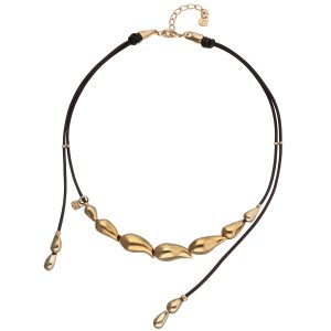 Leather necklace with drops plated in gold