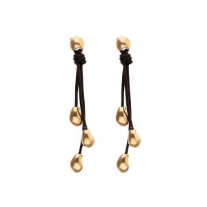 Leather long earings with 18k gold plated metal alloy details