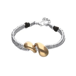 Sterling silver plated metal alloy bracelet with two bicolor drops