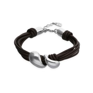 Leather bracelet with two tears plated in sterling silver